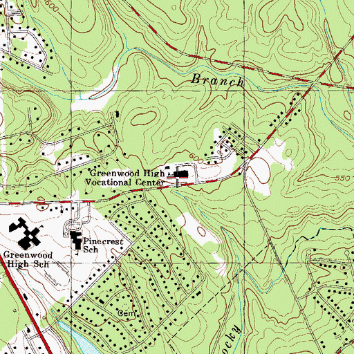 Topographic Map of Greenwood High Vocational Center, SC