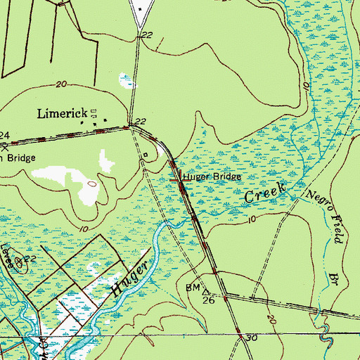 Topographic Map of Huger Bridge, SC