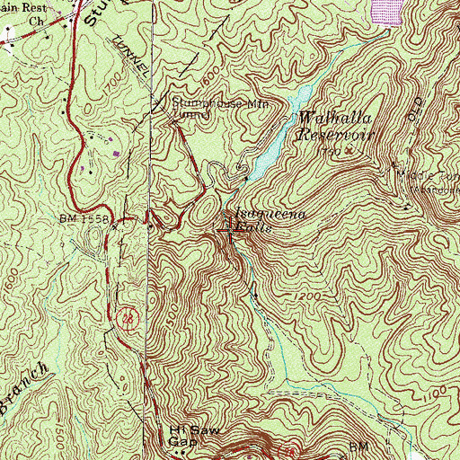 Topographic Map of Isaqueena Falls, SC