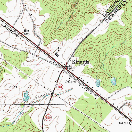 Topographic Map of Kinards, SC