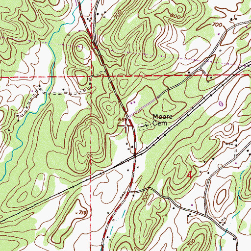 Topographic Map of Moore Cemetery, AL