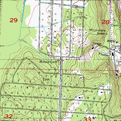 Topographic Map of Moore Cemetery, AL