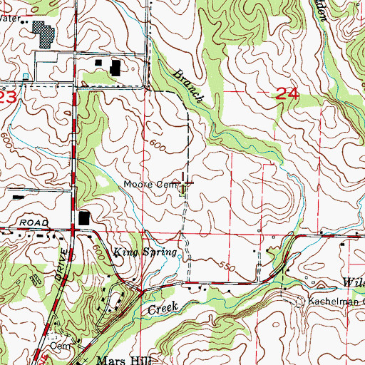 Topographic Map of Moore Cemetery, AL