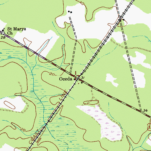Topographic Map of Oceda, SC