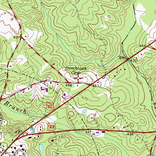 Topographic Map of Overbrook Cemetery, SC