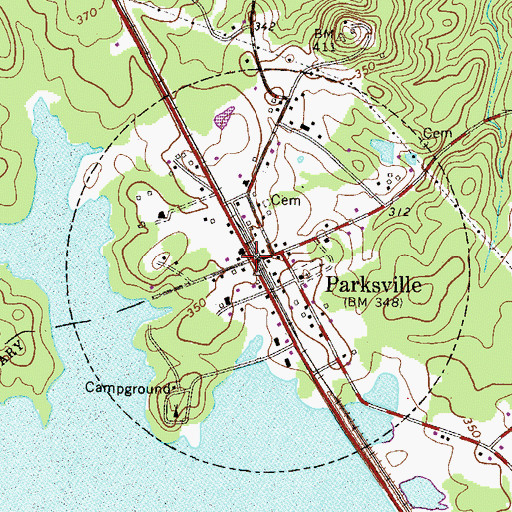 Topographic Map of Parksville, SC