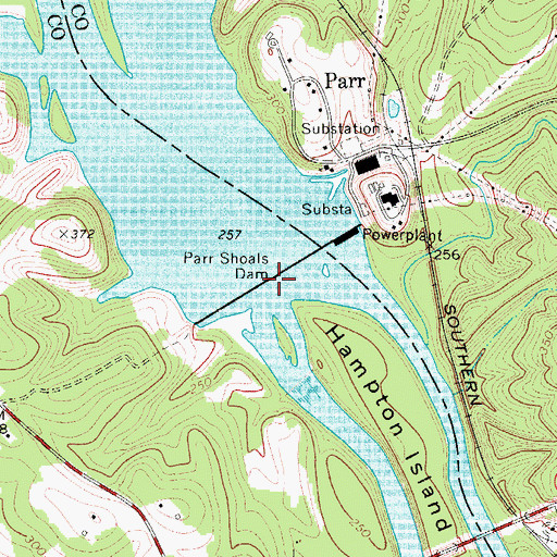 Topographic Map of Parr Shoals Dam, SC