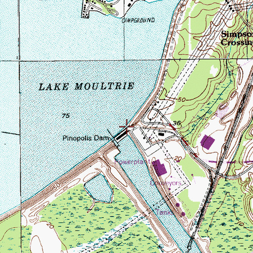 Topographic Map of Pinopolis Dam, SC