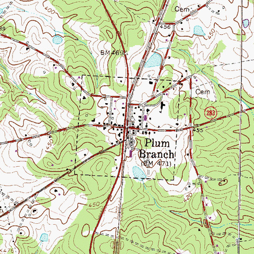 Topographic Map of Plum Branch, SC