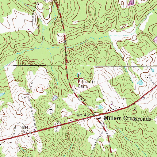 Topographic Map of Prescott Cemetery, SC