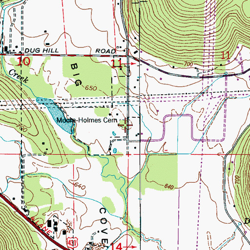 Topographic Map of Moore-Holmes Cemetery, AL