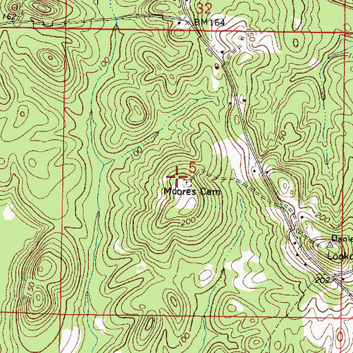 Topographic Map of Moores Cemetery, AL
