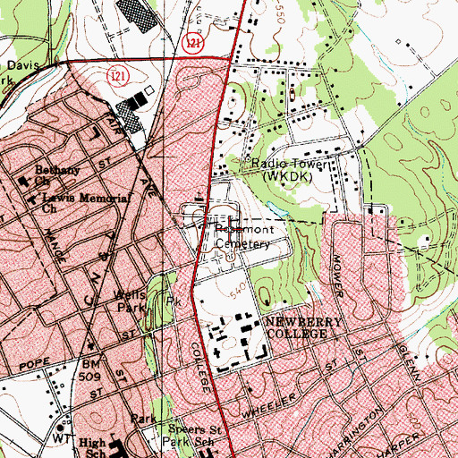 Topographic Map of Rosemont Cemetery, SC