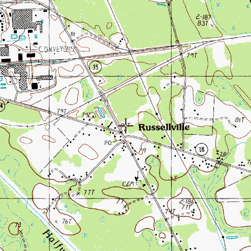 Topographic Map of Russellville, SC