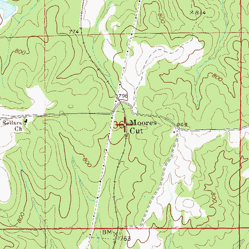 Topographic Map of Moores Cut, AL