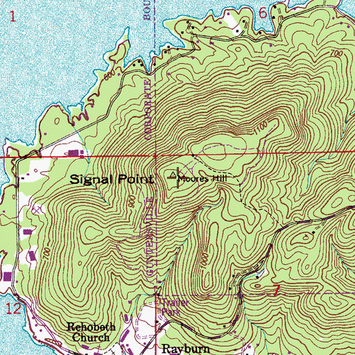 Topographic Map of Moores Hill, AL
