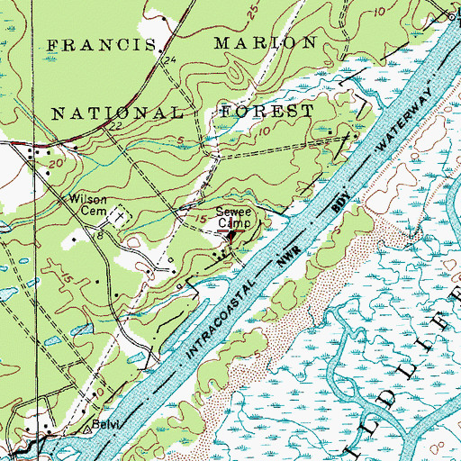 Topographic Map of Sewee Camp, SC