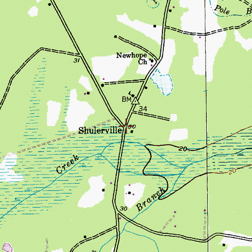 Topographic Map of Shulerville, SC