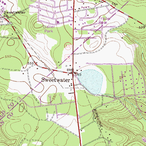 Topographic Map of Sweetwater, SC
