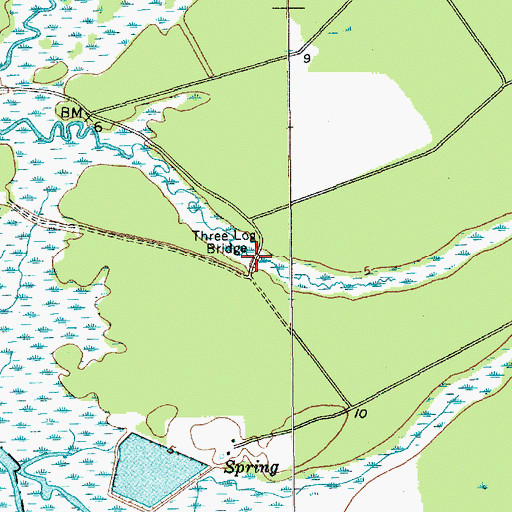 Topographic Map of Three Log Bridge, SC