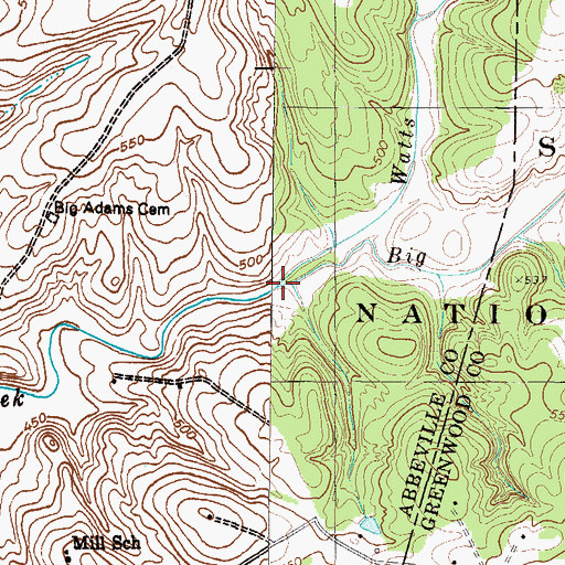 Topographic Map of Watts Branch, SC