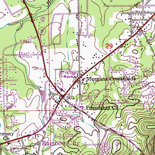 Topographic Map of Morgans Crossroads, AL