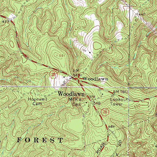 Topographic Map of Woodlawn, SC