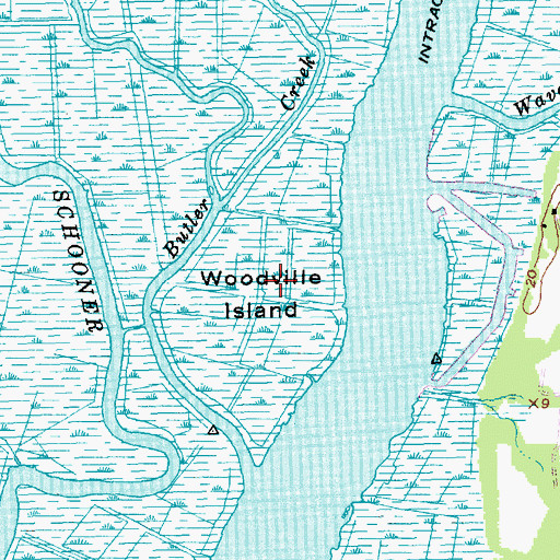 Topographic Map of Woodville Island, SC