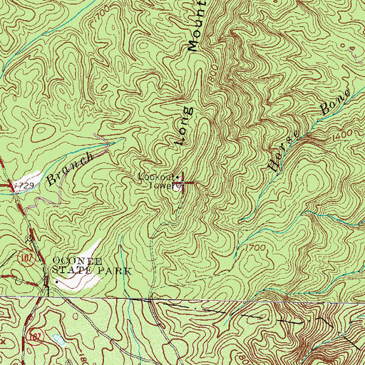 Topographic Map of Long Mountain Lookout Tower, SC