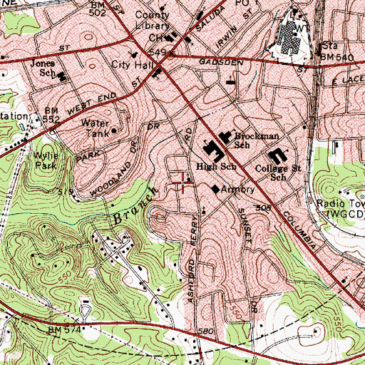 Topographic Map of Brooklyn, SC
