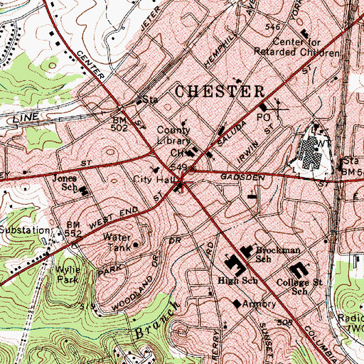 Topographic Map of Chester City Hall, SC