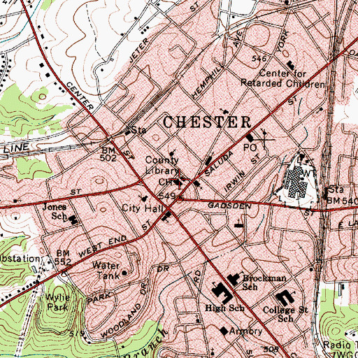 Topographic Map of Chester County Courthouse, SC