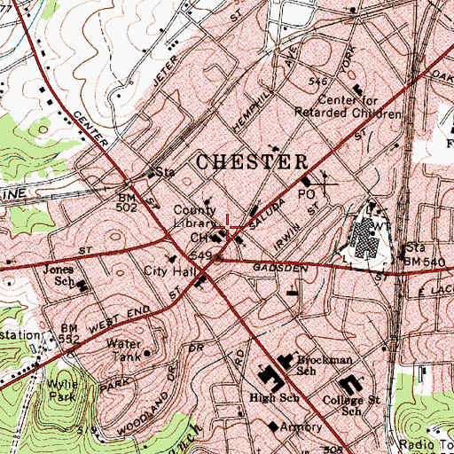 Topographic Map of Chester County Library, SC