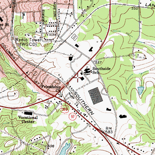 Topographic Map of Chester Plaza Shopping Center, SC