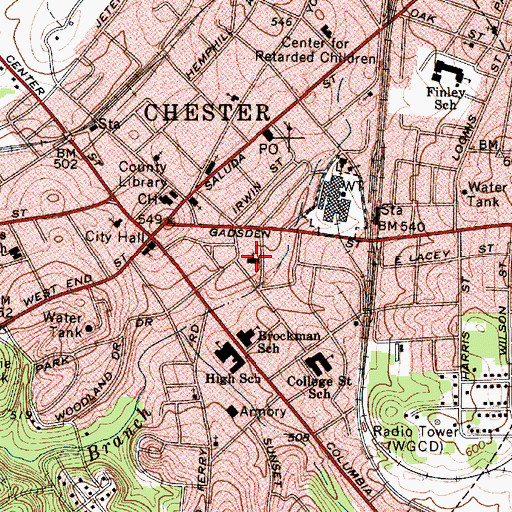 Topographic Map of First Baptist Church, SC