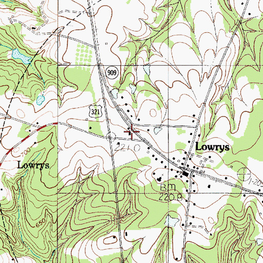 Topographic Map of Lowrys Baptist Church, SC
