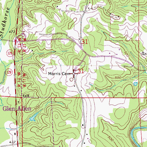 Topographic Map of Morris Cemetery, AL