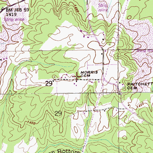 Topographic Map of Morris Cemetery, AL