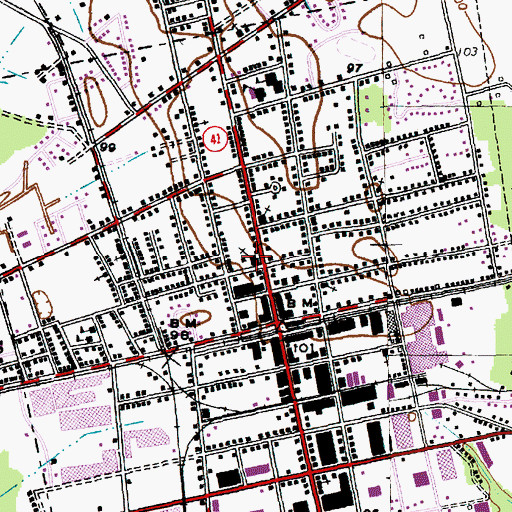 Topographic Map of Mullins First Baptist Church, SC