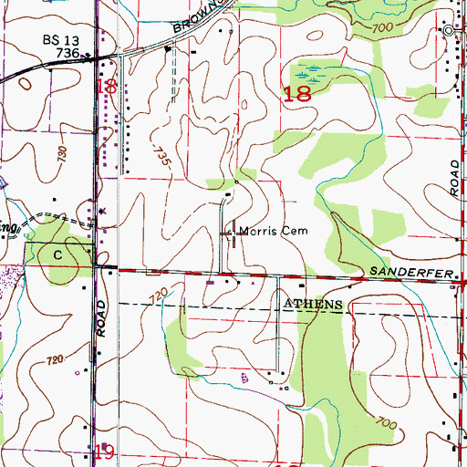 Topographic Map of Morris Cemetery, AL