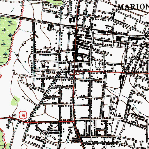 Topographic Map of Marion Baptist Church, SC