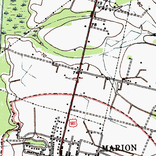 Topographic Map of Marion Church of God, SC