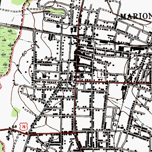 Topographic Map of Marion County Courthouse, SC
