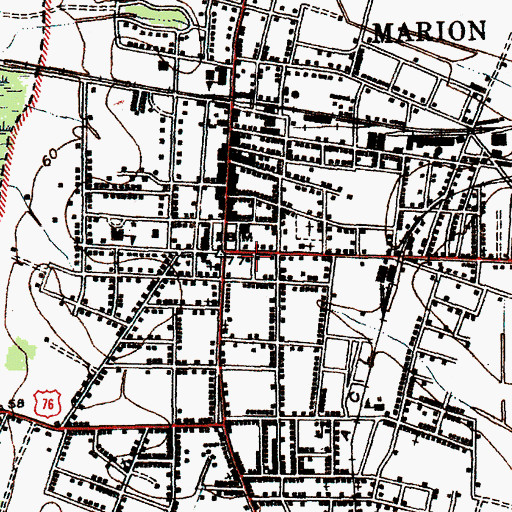 Topographic Map of Marion County Library, SC