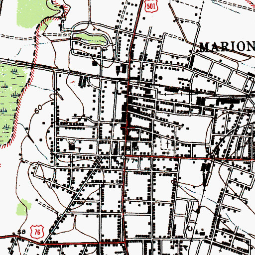 Topographic Map of Marion Historic District, SC