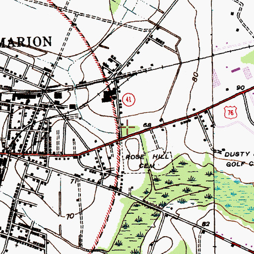 Topographic Map of Marion Mall Shopping Center, SC