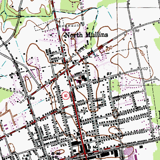 Topographic Map of Mullins Grade School (historical), SC