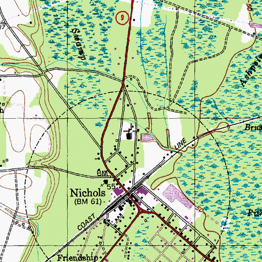 Topographic Map of Nichols Elementary School, SC