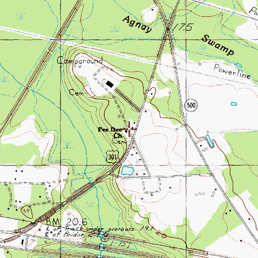 Topographic Map of Pee Dee Church, SC