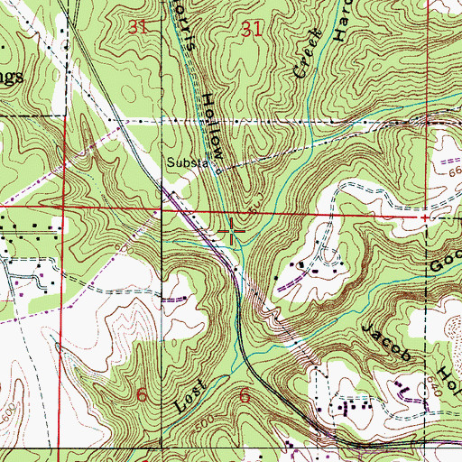 Topographic Map of Morris Hollow, AL